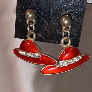 Red Hat Society earrings with rhinestones